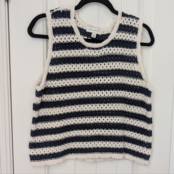 Navy Cream Cotton Crochet Tank Vest - Picture 2 of 8
